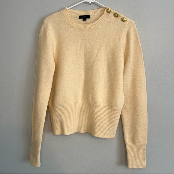 J Crew Merino Wool Alpaca Blend Crew-Neck Sweater Size Medium Ivory Preppy - Picture 1 of 9